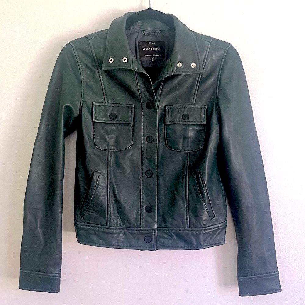 Lucky Brand Green Leather Jacket XS